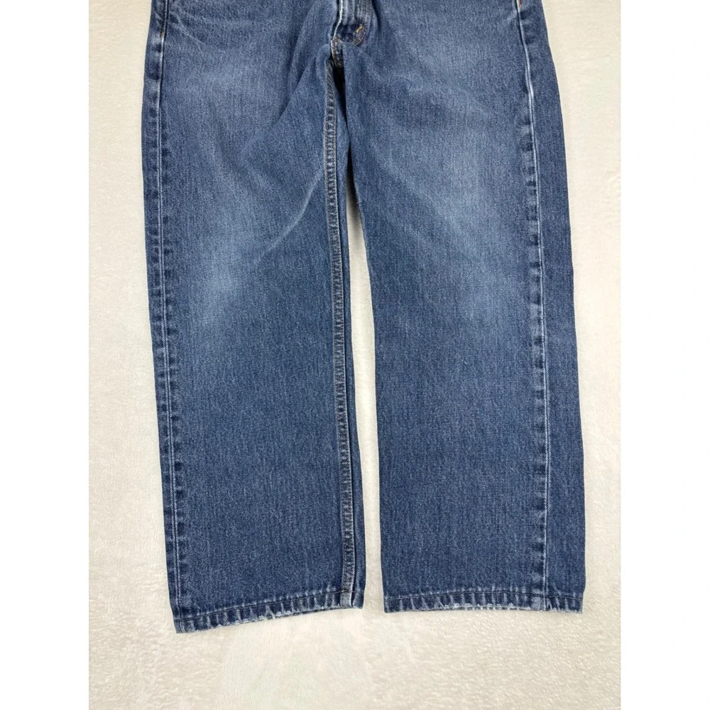 Levis 505 Mens 34x29 Jeans Medium Blue Grungy Wash Denim Nice High Low Fades